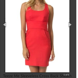 Tease Me coral cross back dress with pockets